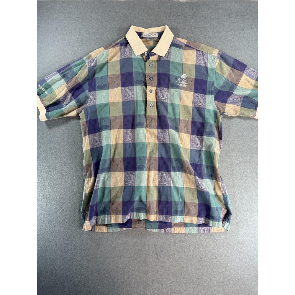 Vintage Nicklaus Polo Shirt Mens L Multicolor Check Lanai Manele Golf Resort